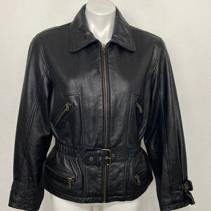 Copperkey Clothing Company Women's Belted Black Leather Jacket Size Small